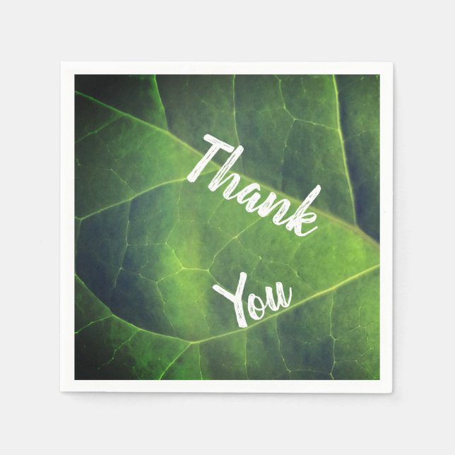 Thank You Bright Green Leaf Photo Appreciation Napkins (Front)