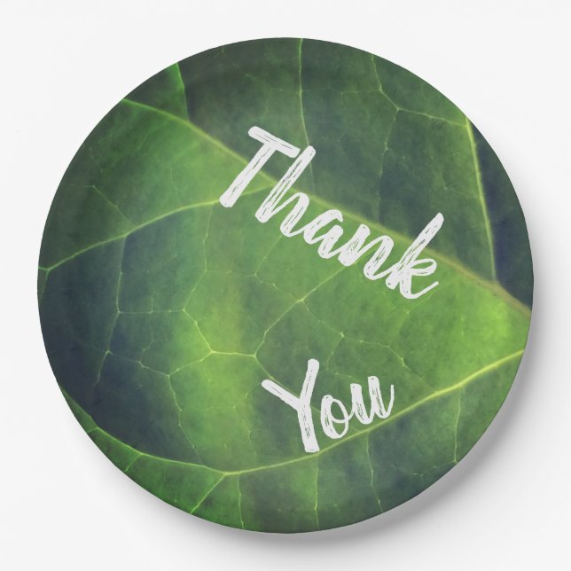 Thank You Bright Green Leaf Photo Appreciation Paper Plates (Front)