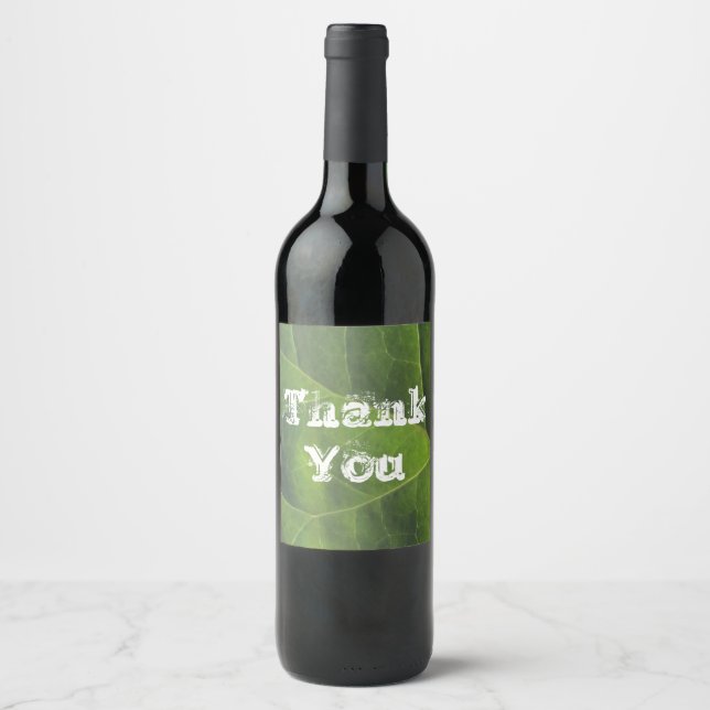 Thank You Bright Green Leaf Photo Appreciation Wine Label (Front)