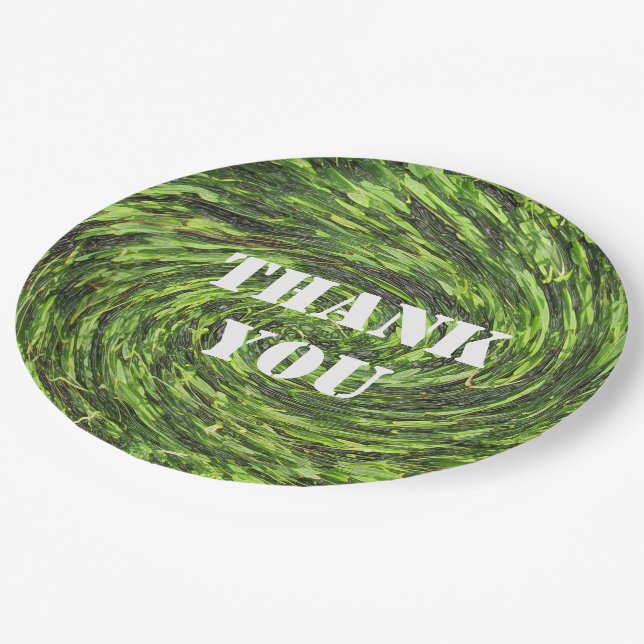 Thank You Bright Green Swirl Abstract Appreciation Paper Plates (Angled)