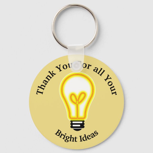 Thank You Bright Ideas Yellow Light Bulb Employee Keychain (Front)