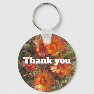 Thank You Bright Orange Cactus Flower Floral Keychain