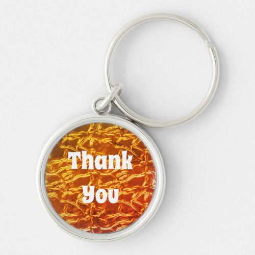 Thank You Bright Orange Metallic Crinkled Abstract Keychain