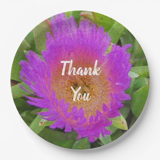 Thank You Bright Purple Beach Flower Appreciation Paper Plates (Front)