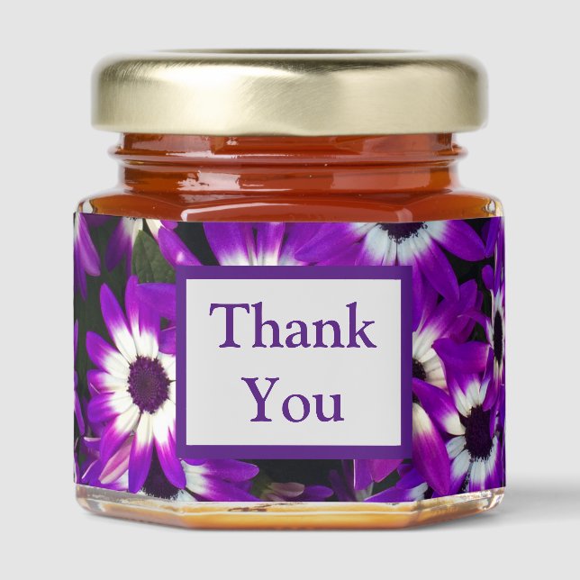 Thank You Bright Purple Flower Appreciation Honey Jar Favors (Front)