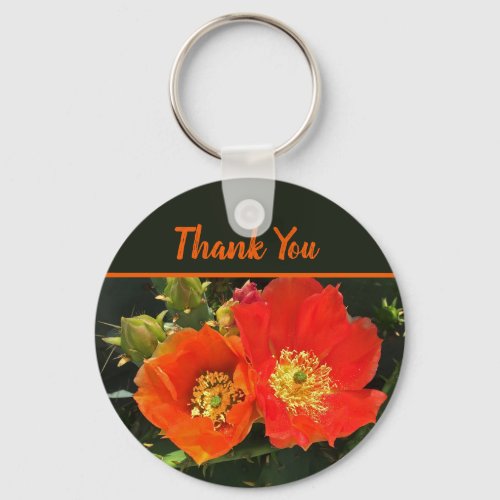 Thank You Bright Red Cactus Bloom Photo Flower Keychain