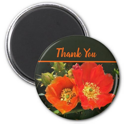 Thank You Bright Red Cactus Bloom Photo Flower Magnet
