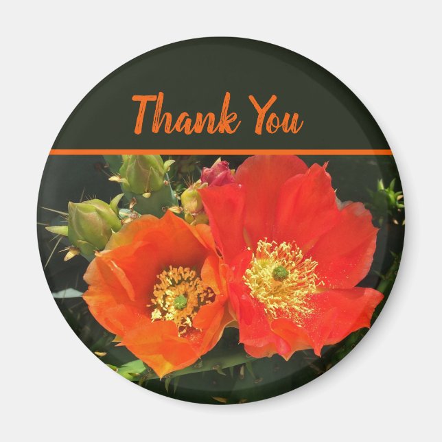 Thank You Bright Red Cactus Bloom Photo Flower Magnet (Front)