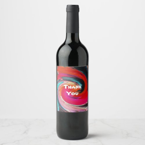 Thank You Bright Swirled Tie Dye Appreciation Wine Label