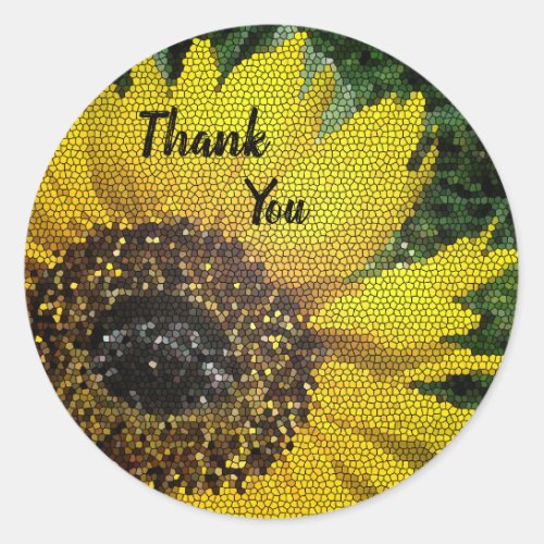 Thank You Bright Yellow Floral Mosaic Sunflower Classic Round Sticker