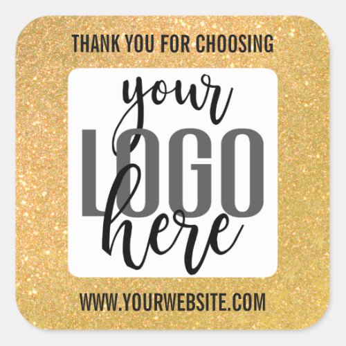 Thank You Bright Yellow Glitter Business Logo Square Sticker