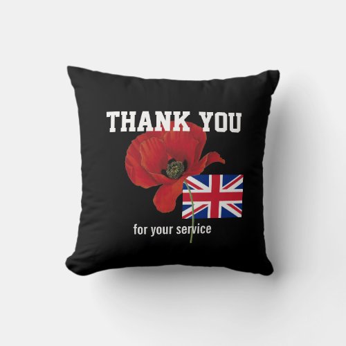 THANK YOU British Servicemen Poppy UNION JACK Throw Pillow