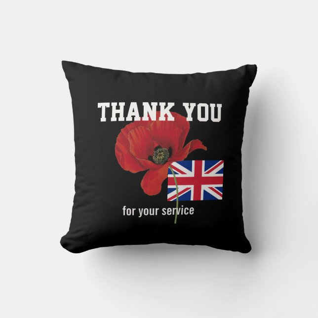 THANK YOU British Servicemen Poppy UNION JACK Throw Pillow (Front)