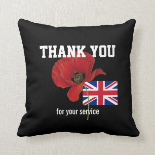 THANK YOU British Servicemen Poppy UNION JACK Throw Pillow