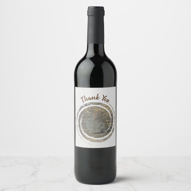 Thank You Brown Bunny Cute Rabbit Appreciation Wine Label (Front)