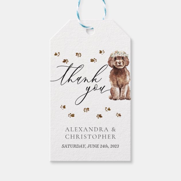 Thank You Brown Cavapoo dog Wedding Gift Tags