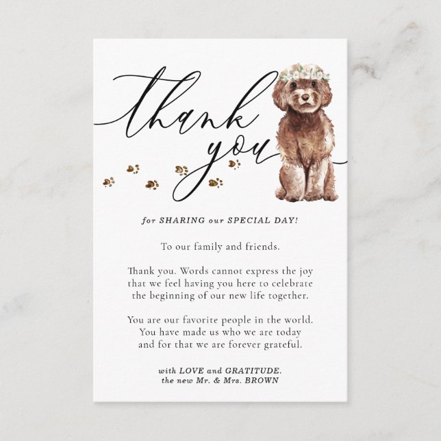 Thank You Brown Cavapoo puppy dog Wedding Enclosure Card (Front)
