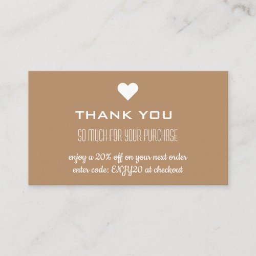 Thank You Brown Discount Heart Business Card