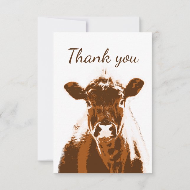 Thank You Brown Farm Cow Animal Blank Back Card (Front)