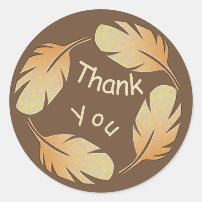 Thank You Brown Feather Pattern Appreciation Classic Round Sticker (Front)