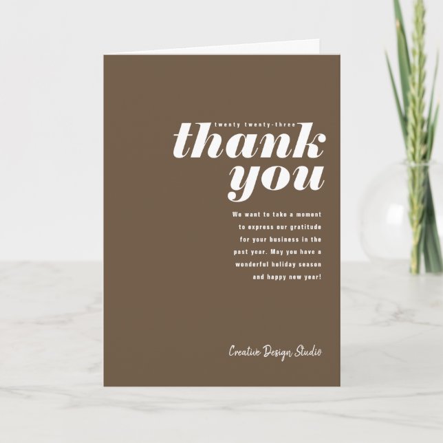 Thank You Brown Folded Business Holiday Card (Front)