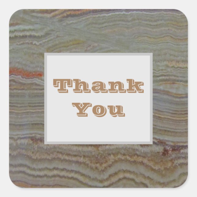 Thank You Brown Gray Nature Photo Striped Onyx Square Sticker (Front)