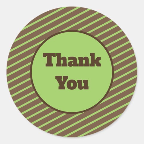 Thank You Brown Green Stripes Modern Appreciation Classic Round Sticker