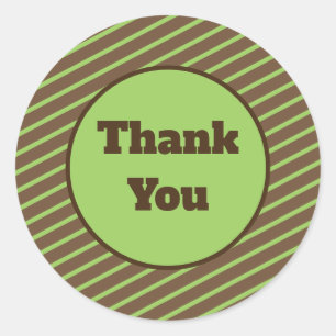 Thank You Brown Green Stripes Modern Appreciation Classic Round Sticker