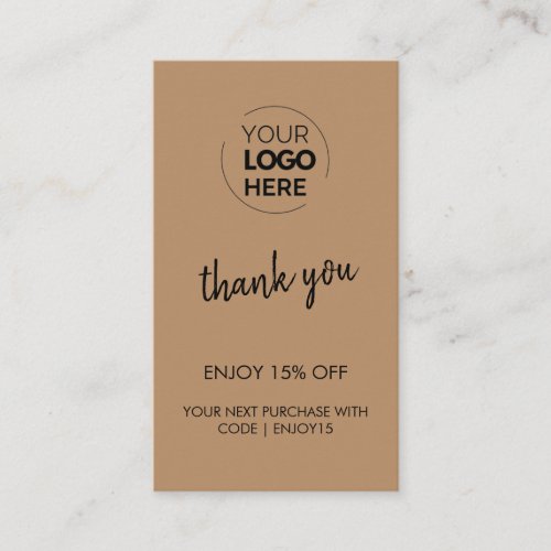 Thank You Brown Stylish Modern Logo Business Discount Card