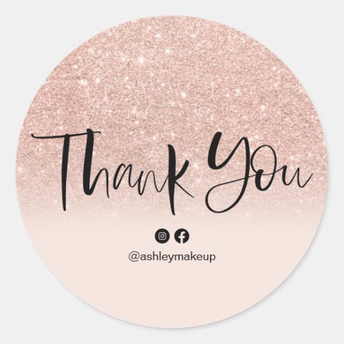 Thank you brush font blush rose gold glitter ombre classic round sticker