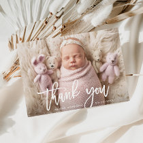 THANK YOU | brush lettering birth announcement Postcard