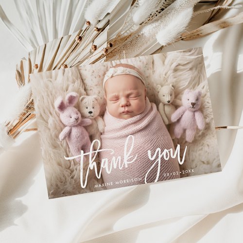 THANK YOU  brush lettering birth announcement Postcard