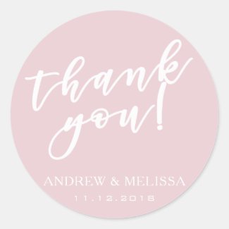 Thank You | Brush Script Dusty Pink Wedding Classic Round Sticker
