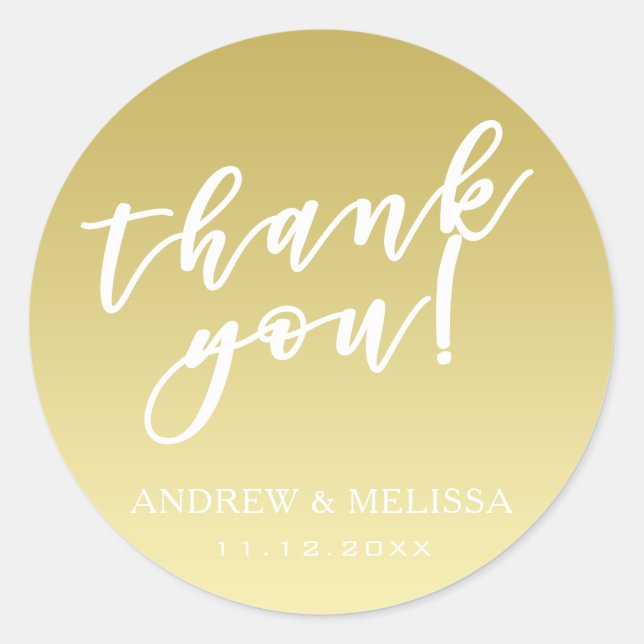 Thank You | Brush Script Faux Gold Wedding Sticker (Front)