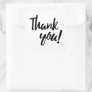 Thank You Brushstroke Script Black Typography Square Sticker