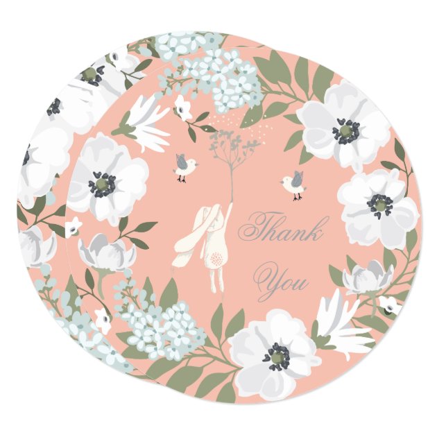 Thank You Bunny Floral Wreath Girl Baby Shower Card
