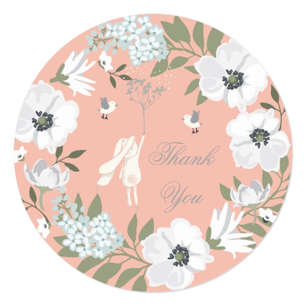 Thank You Bunny Floral Wreath Girl Baby Shower Card