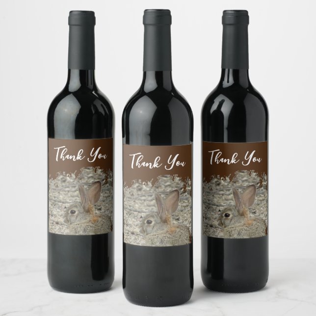 Thank You Bunny Photo Gender Neutral Appreciation Wine Label (Bottles)