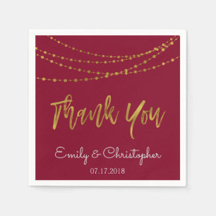 Thank You Burgundy and Gold Foil String Lights Paper Napkins