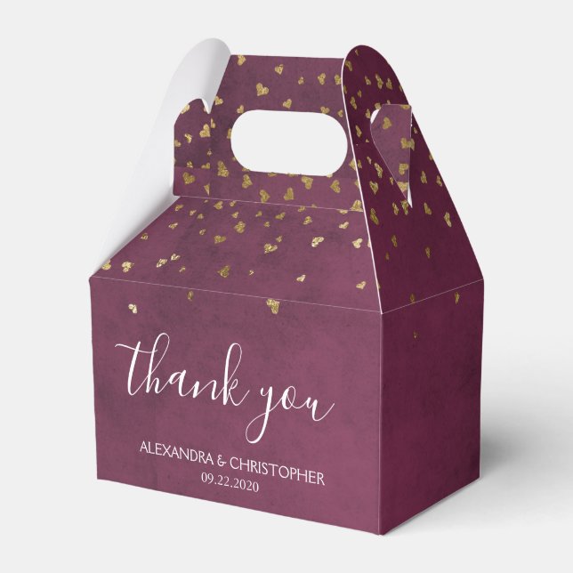Thank You Burgundy Gold Foil Confetti Wedding Favor Boxes (Front Side)