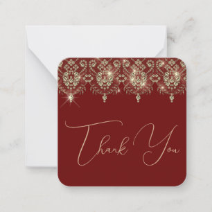 Thank you burgundy red gold lace elegant sparkle note card