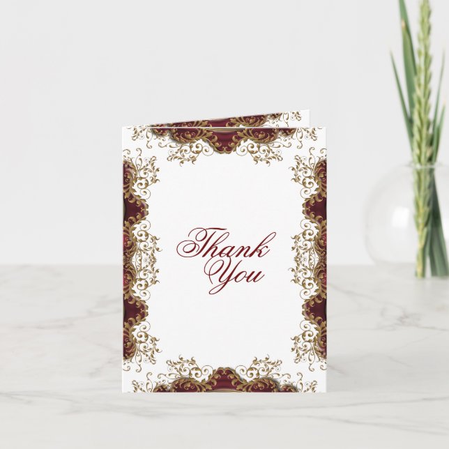 "Thank you" burgundy vintage wedding Thank You Card (Front)