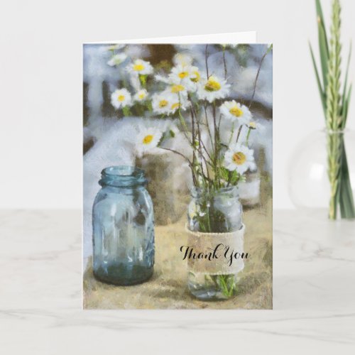 Thank You Burlap Daisy Wild Flowers in Glass Jars