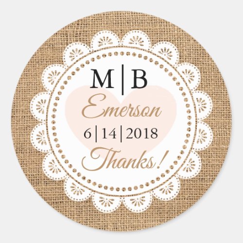 Thank You Burlap Personalized Wedding Stickers