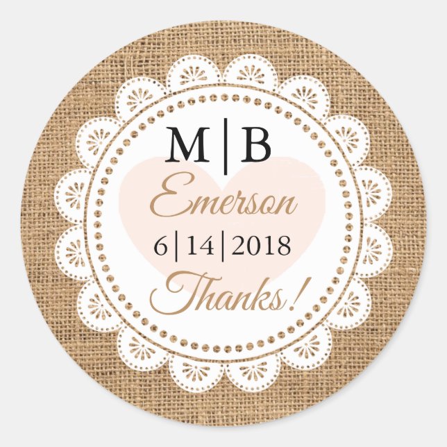 Thank You Burlap Personalized Wedding Stickers (Front)