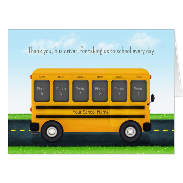 Thank You Bus Driver Custom School Bus 12 Photo Card (Front Horizontal)
