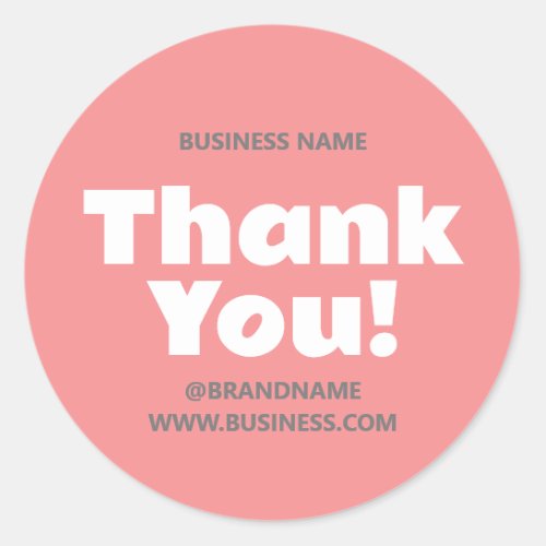 Thank You Business Company Name Website Pink Gray Classic Round Sticker