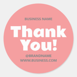 Thank You Business Company Name Website Pink Gray Classic Round Sticker