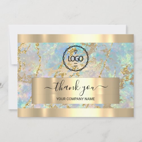 Thank You Business Holograph Logo Gold Marble Invitation