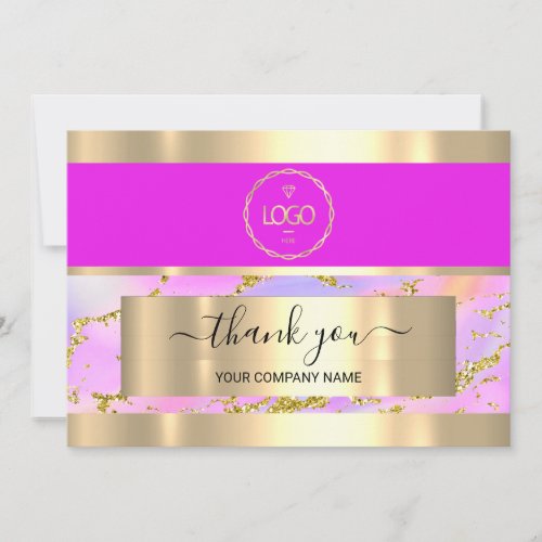 Thank You Business Insert Card Holograph Logo Gold